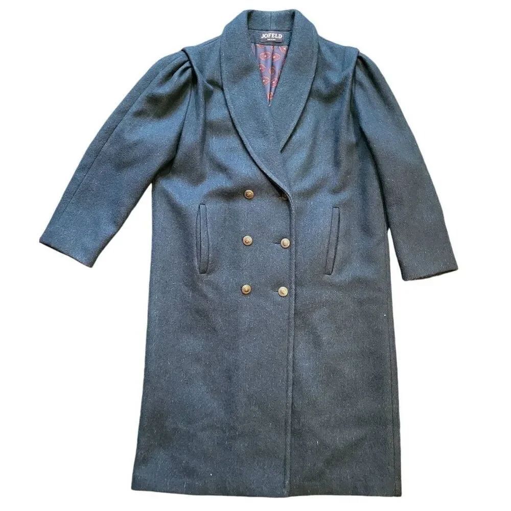 Vintage 1970s Jofeld Coat Women's 2X Green Long Double Breasted Wool USA Made